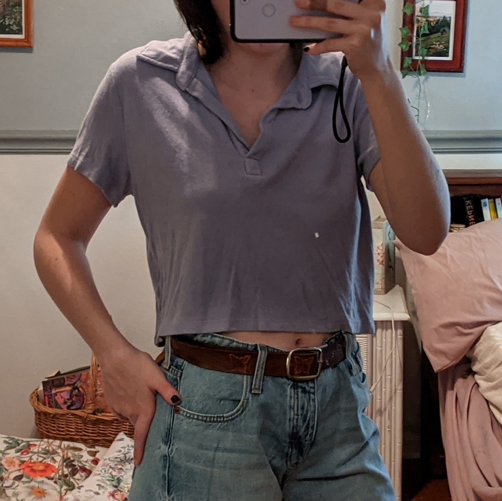 Women's blue polo crop top